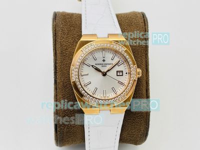 Swiss Replica Vacheron Constantin Overseas Ladies Quartz Watch Rose Gold White Dial 33MM